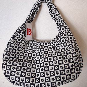 NEW R2 Style Black White Flower Fabric Shoulder Sak Hobo Handbag